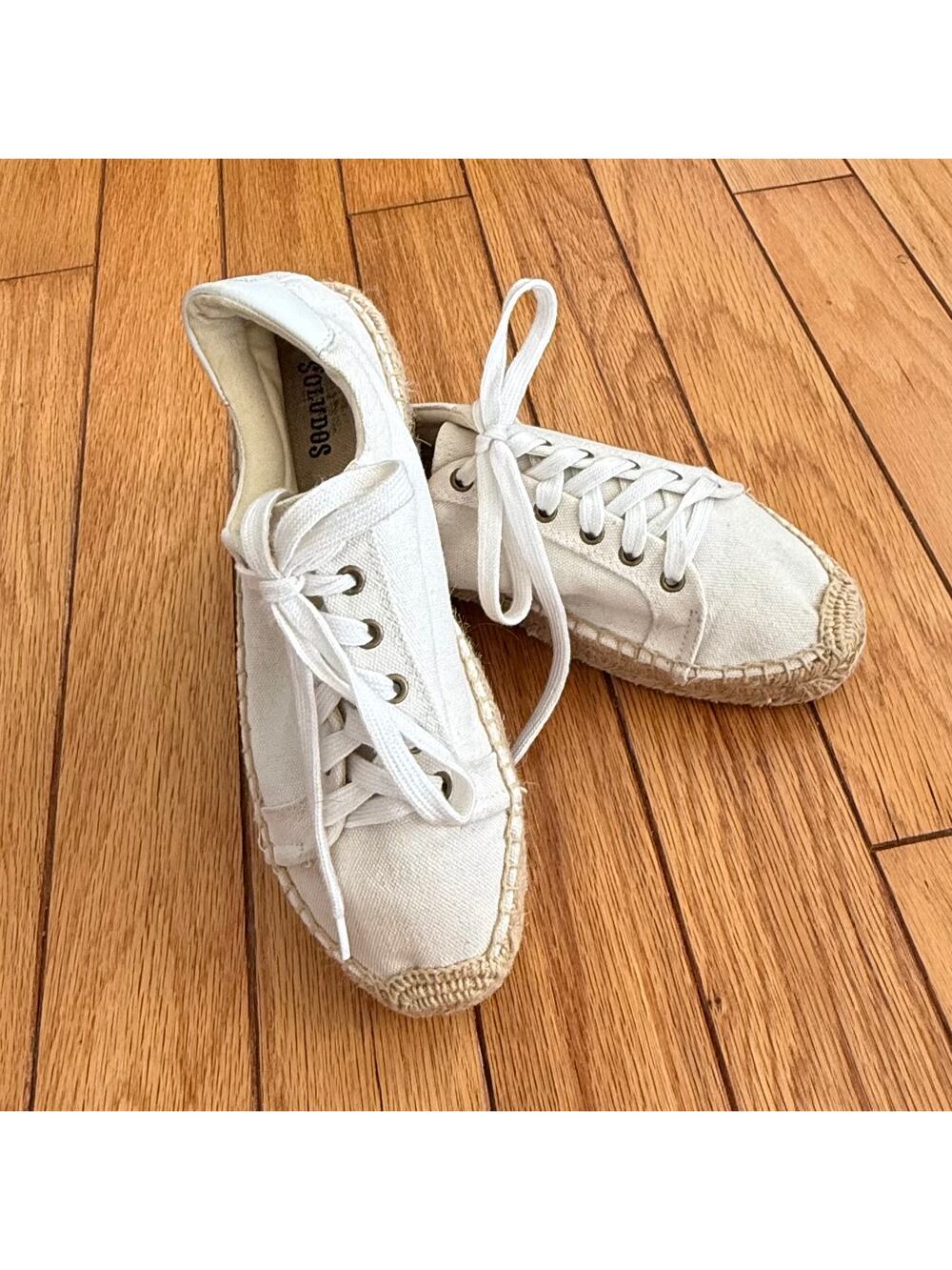 Soludos White Canvas Platform Espadrille Sneakers Jute Rope Sole Lace Up Women 9
